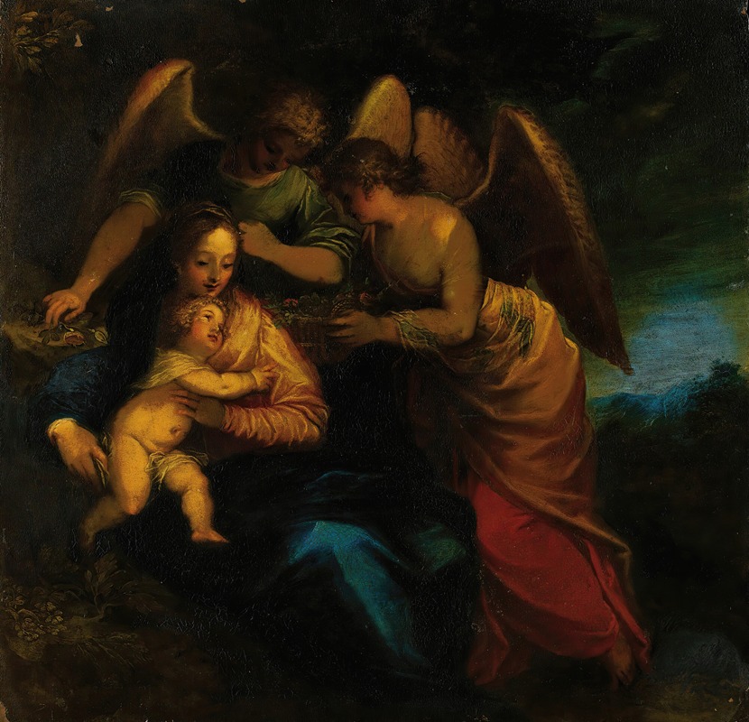 Hans Rottenhammer - Madonna and child surrounded by angels