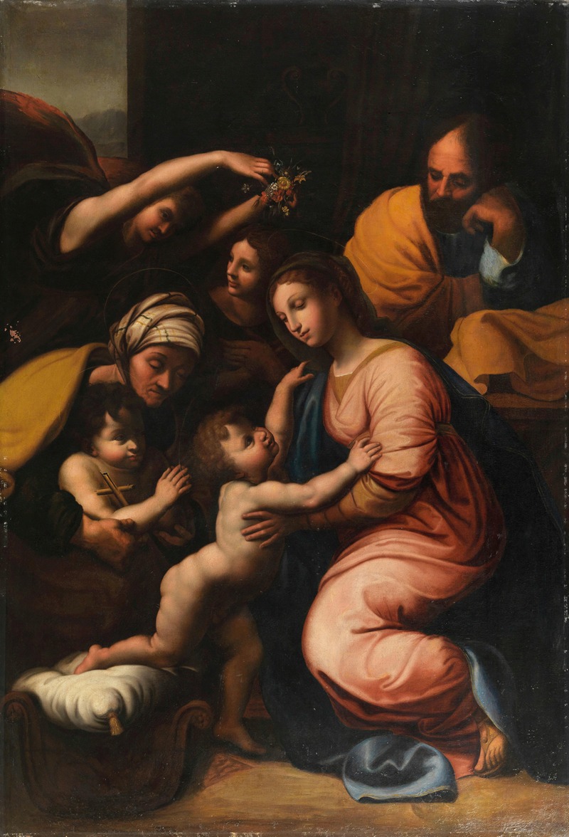 Follower of Raphael - The Holy Family with Saint Elizabeth, the Infant John and two Angels