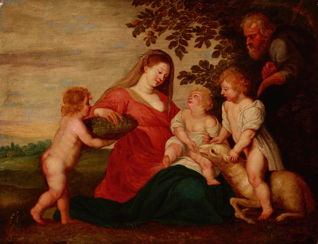 Follower of Peter Paul Rubens - Holy Family with the Infant Saint John the Baptist and an Angel