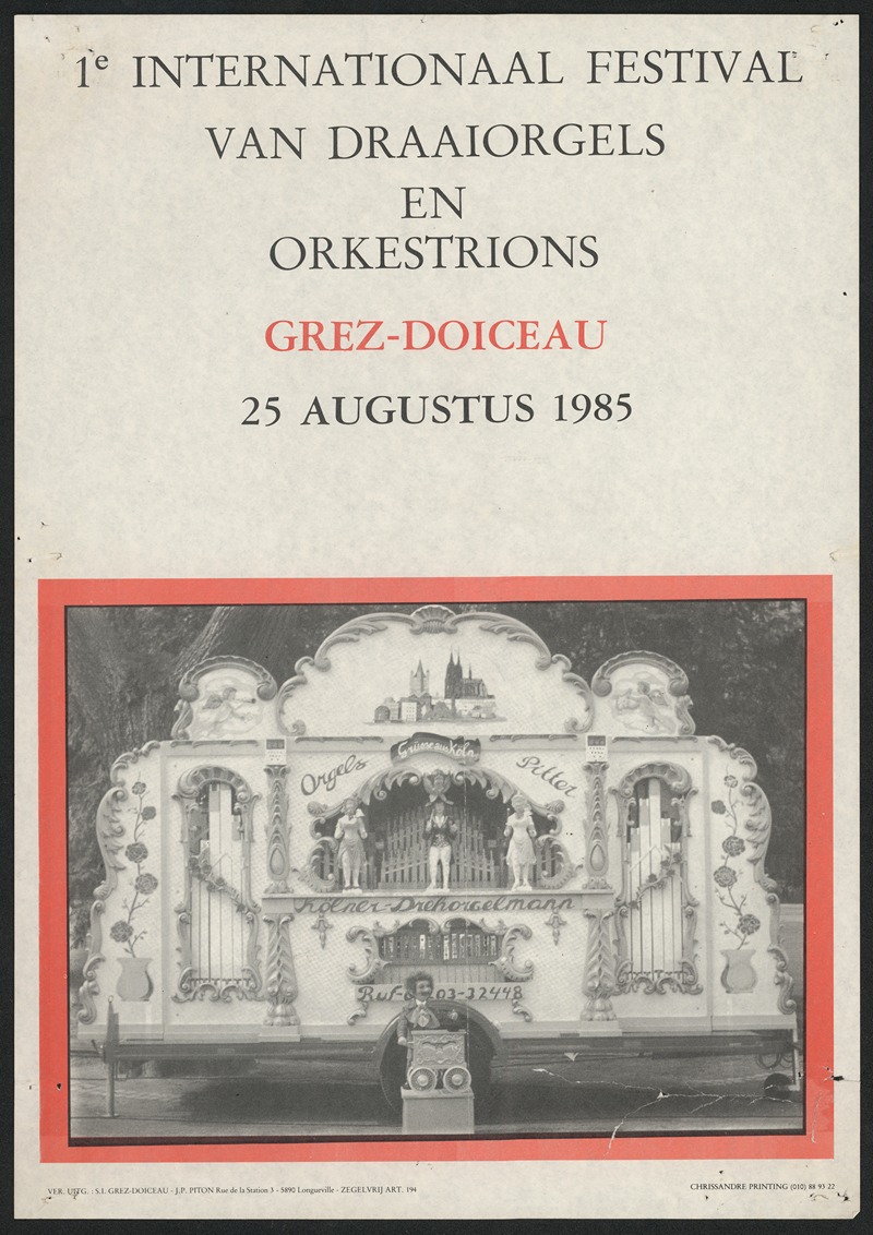 Chrissandre Printing - 1e Internationaal festival van draairogels en orkestrions Grez-Doiceau