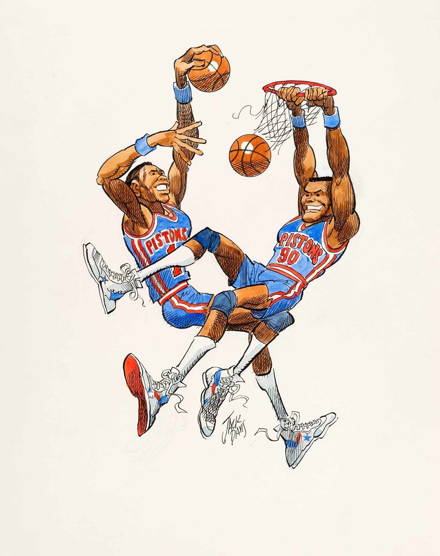 Detroit Pistons Basketball Illustration by Jack Davis Artvee