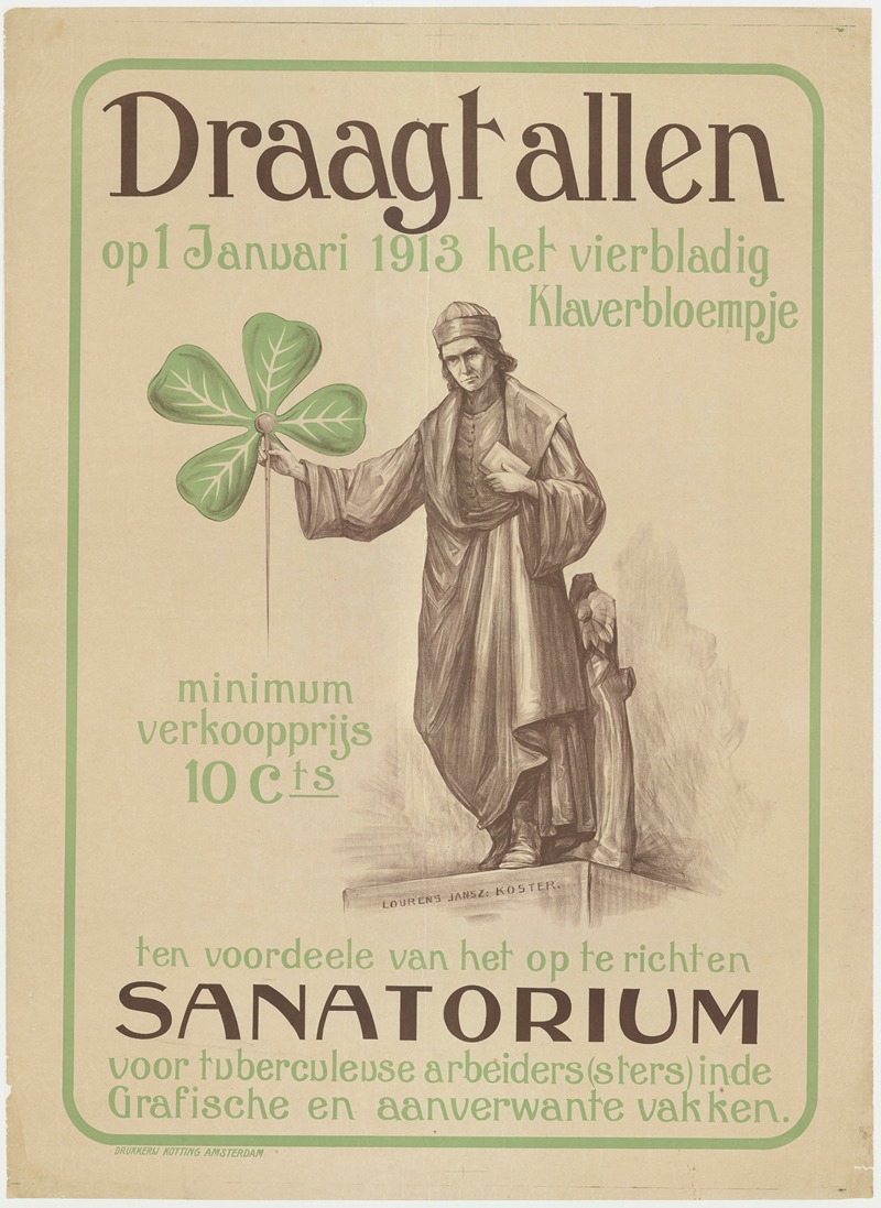 Drukkerij Kotting - Draagt allen op 1 januari 1913 het vierbladig Klaverbloempje
