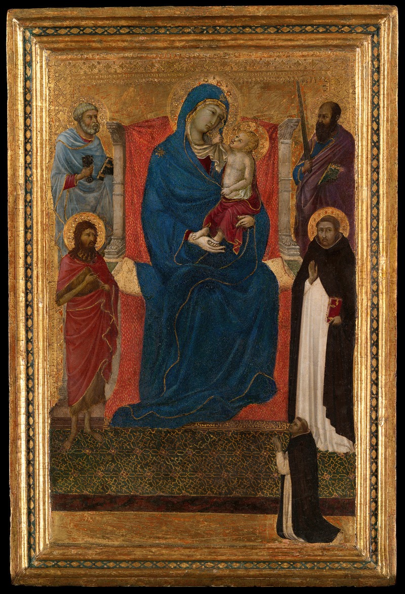 Ugolino di Nerio - Virgin and Child Enthroned with Saints Peter, Paul, John the Baptist, and Dominic and a Dominican Supplicant