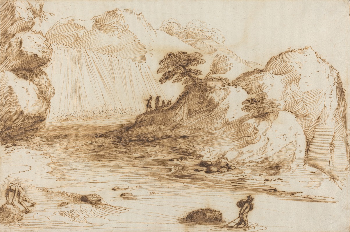 Guercino - Landscape with a Waterfall