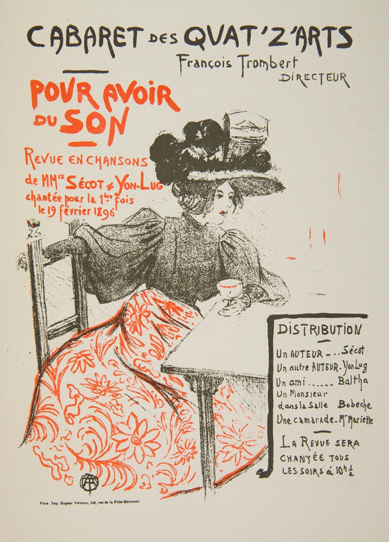 Henri de Toulouse-Lautrec - Program of the revue ‘Pour avoir du son’ by the Parisian cabaret Quat ‘Z’ Arts from February 1896.