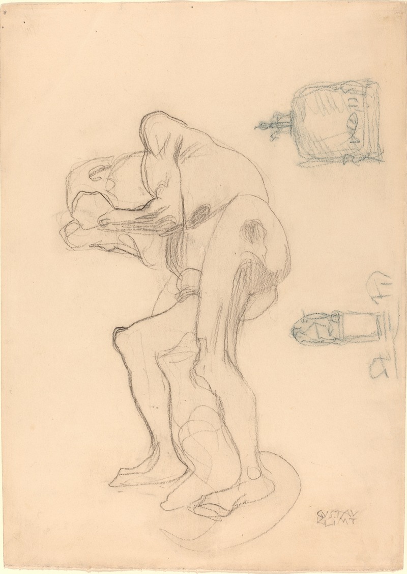 Gustav Klimt - Study of a Nude Old Woman Clenching Her Fists, and Two Decorative Objects