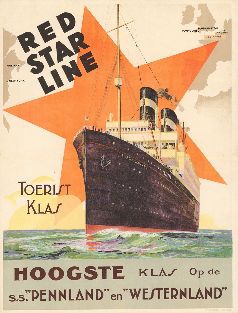 L. Gaudio - Red Star Line Toerist klas hoogste klas op de ss Pennland en Westernland