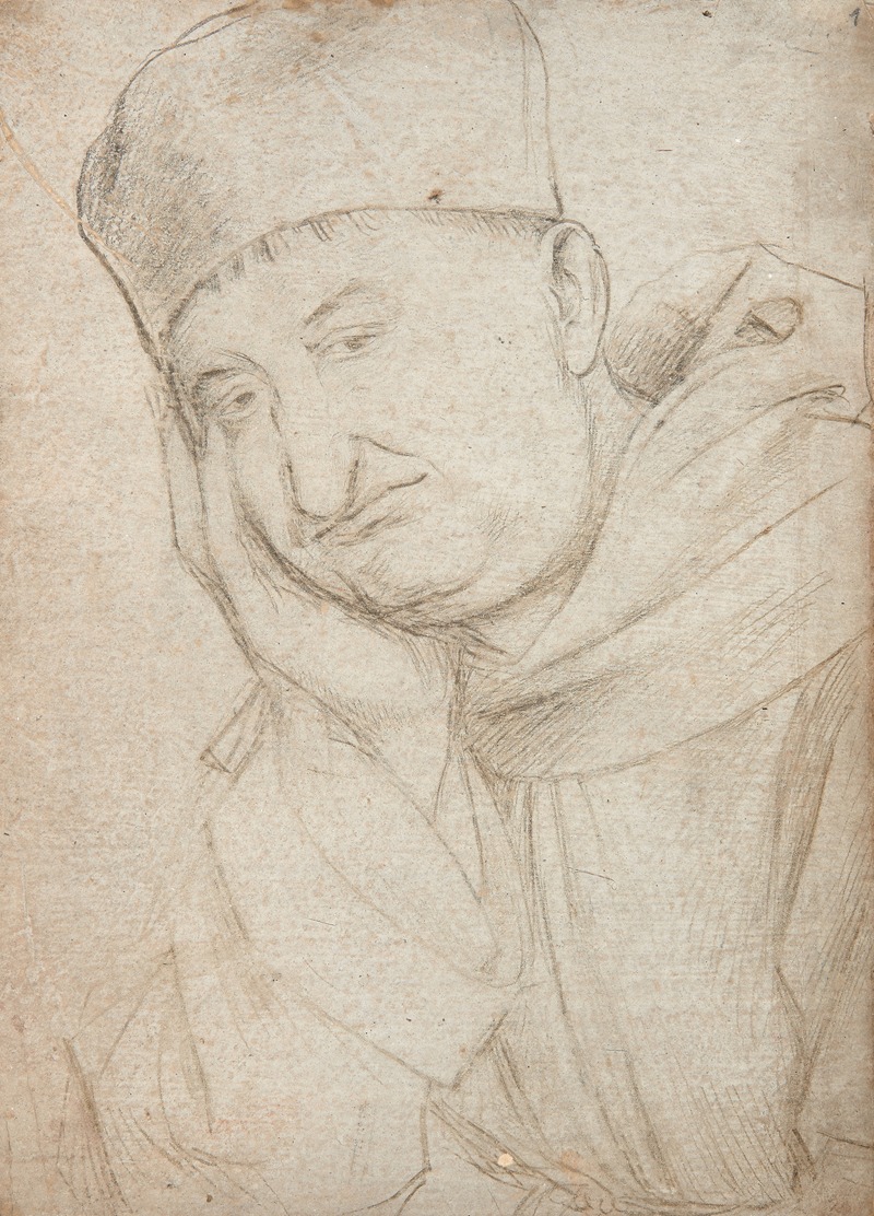 Hans Holbein The Elder - Griesgrämiger Mönch, den Kopf auf die rechte Hand gestützt