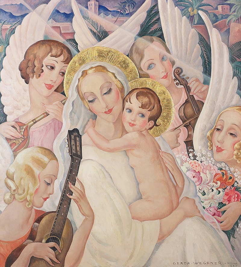 Gerda Wegener - Madonna with child, surrounded by musical angels