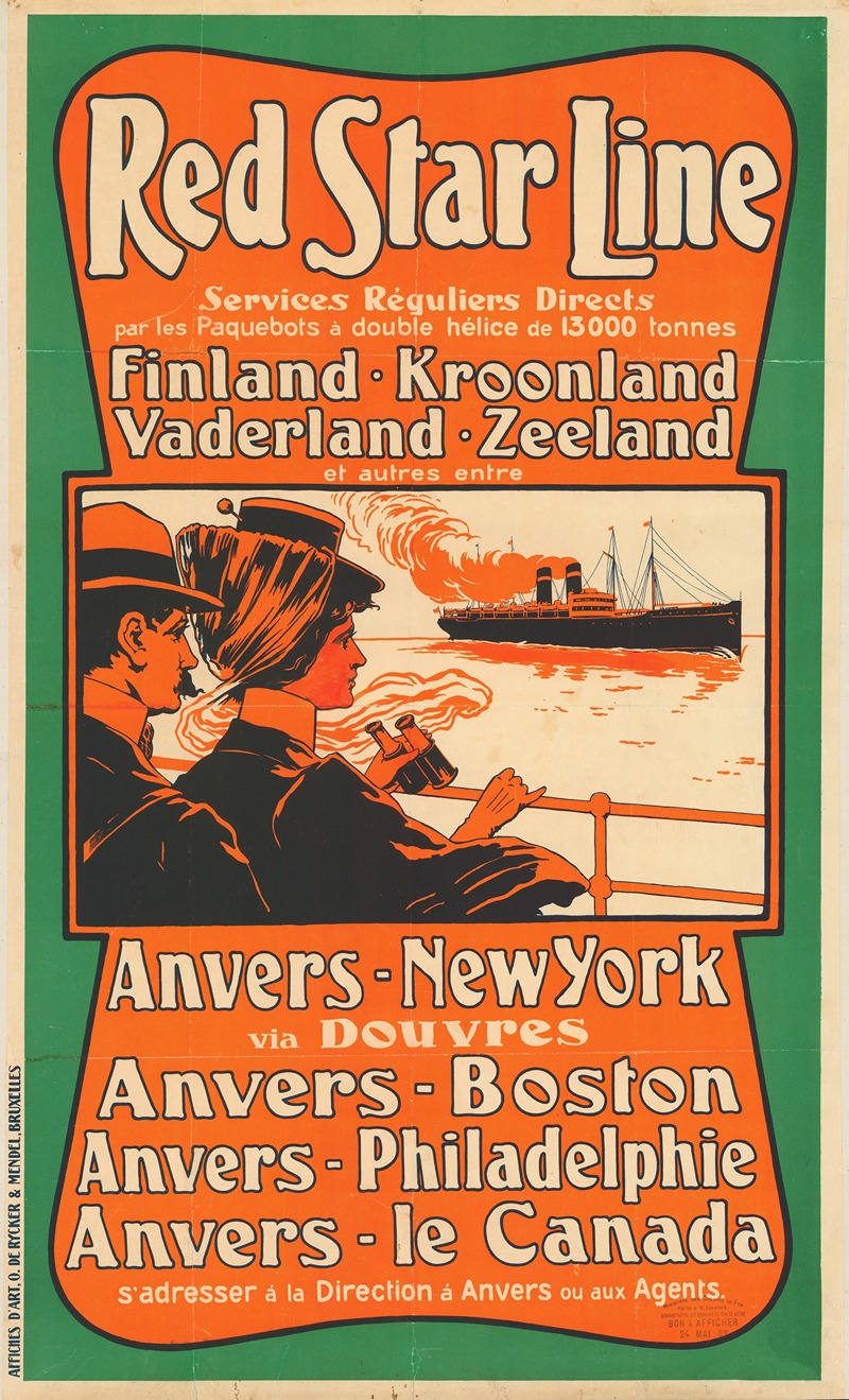 Lith. O. de Rycker & Mendel - Red Star Line, Finland. Kroonland. Vaderland. Zeeland