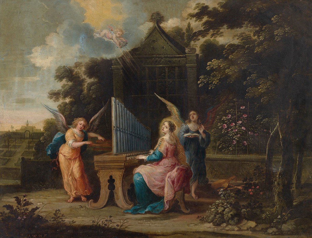 Abraham Willemsen - Saint Cecilia at the organetto in a garden