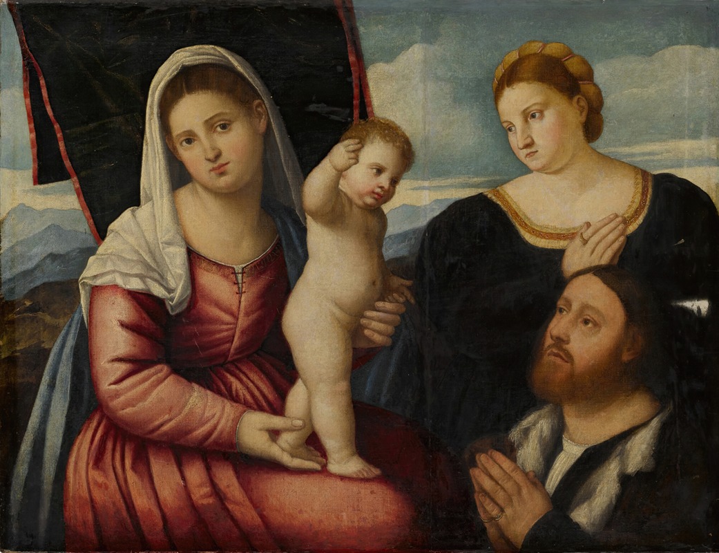 Bernardino Licinio - Madonna and child with two donors