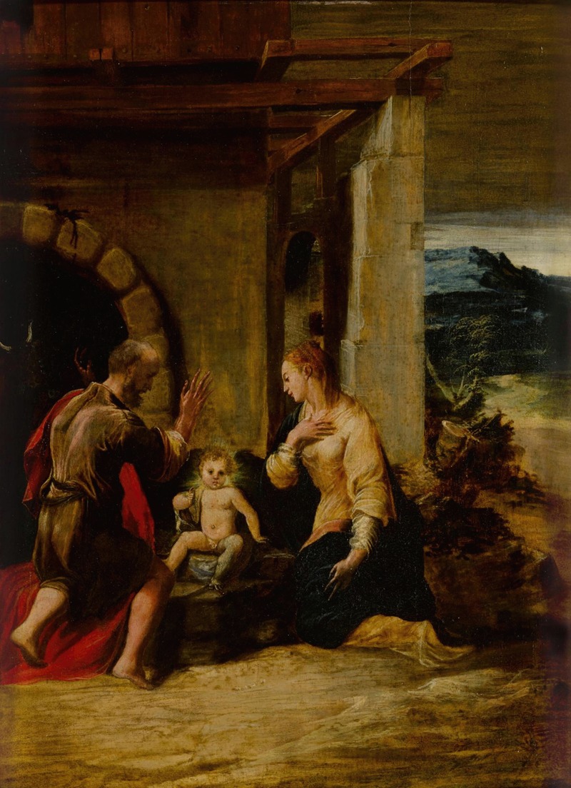 Girolamo Mazzola Bedoli - The Holy Family in a landscape
