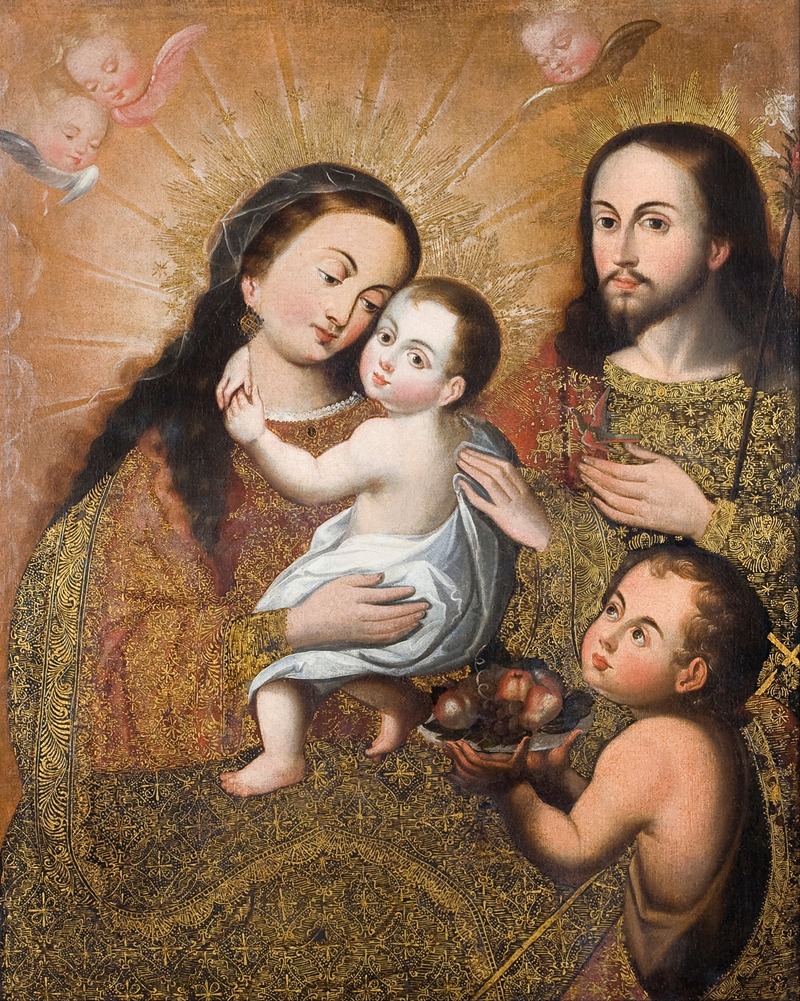 Cusco School - Holy Family with Saint John and a Goldfinch