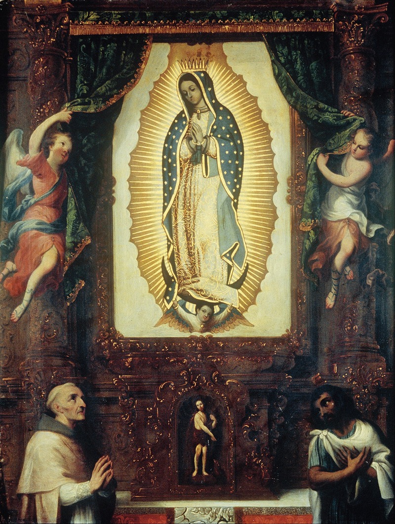 Miguel Cabrera - Altarpiece of the Virgin of Guadalupe with Saint John the Baptist, Fray Juan de Zumárraga and Juan Diego
