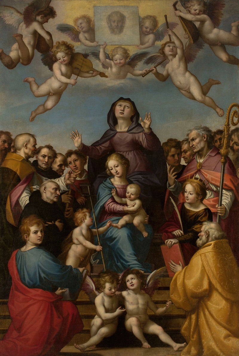 Anonymous - St. Anne with Virgin Mary and Child Jesus and saints in adoration