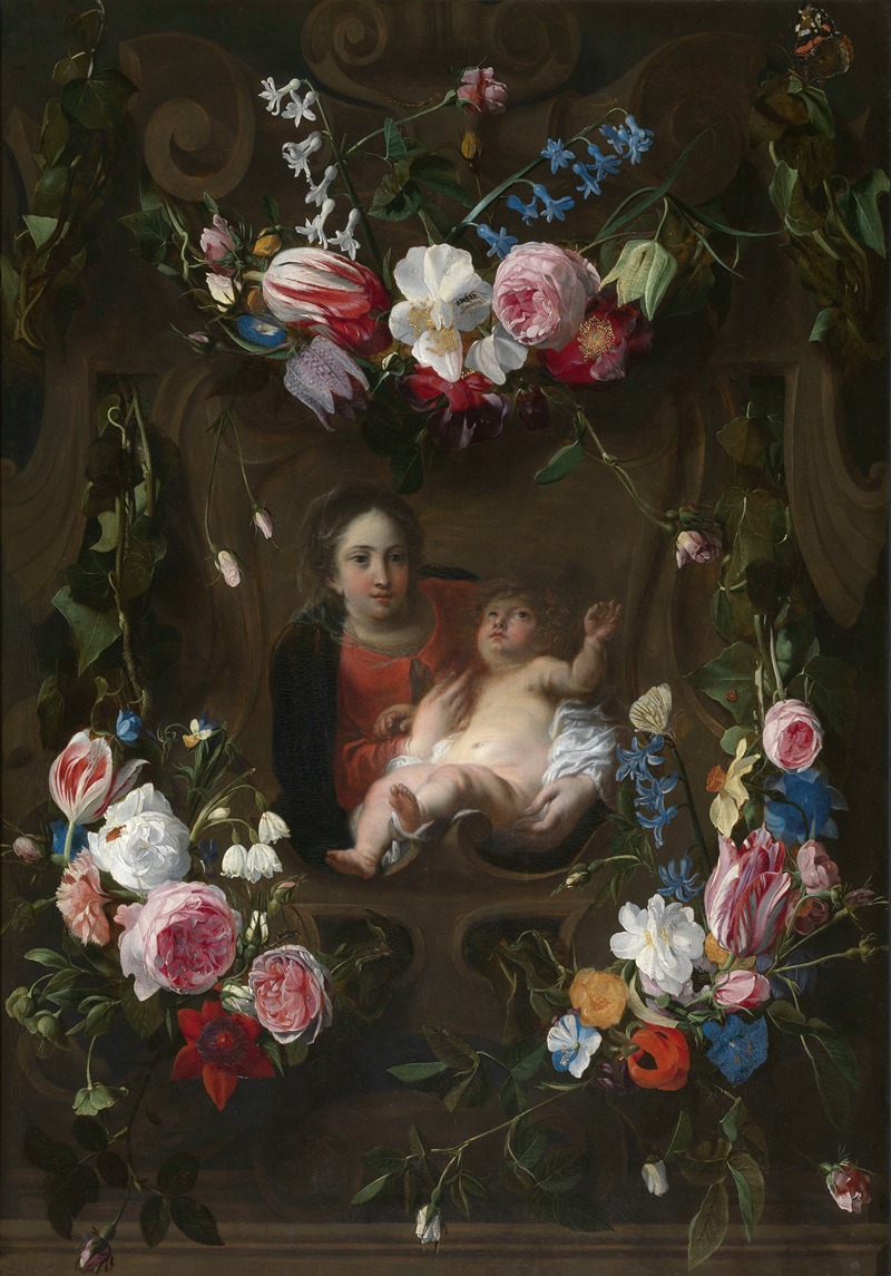 Cornelis Schut - Madonna in a Floral Wreath