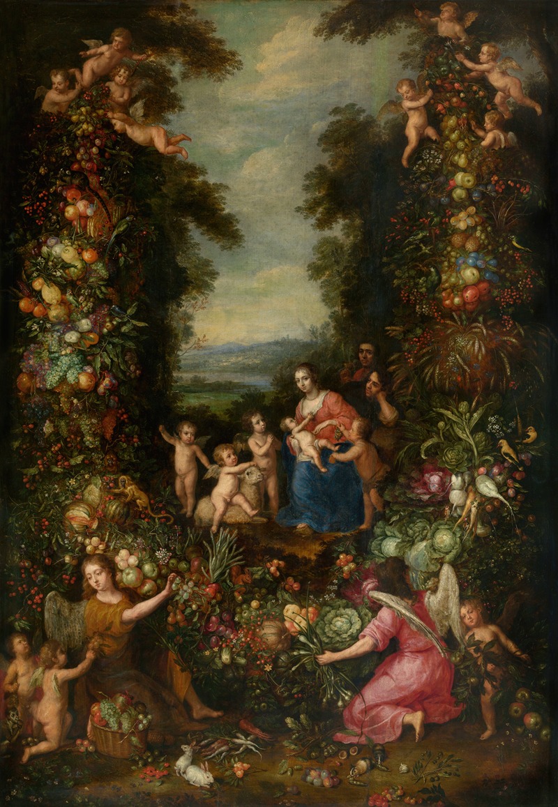 Pieter Van Avont - The Holy Family with the Infant Saint John the Baptist surrounded by a Garland of Flowers, Vegetables and Fruit
