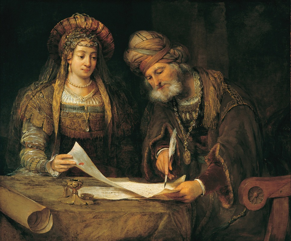 Aert de Gelder - Ester y Mardoqueo escribiendo la primera carta del Purim (Ester, 9;20-21)