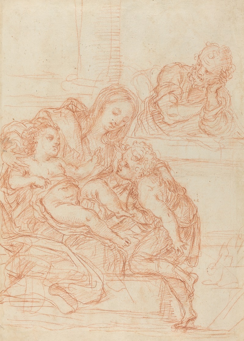 Italian 17th Century - Madonna and Child with Saints John and Joseph (recto)