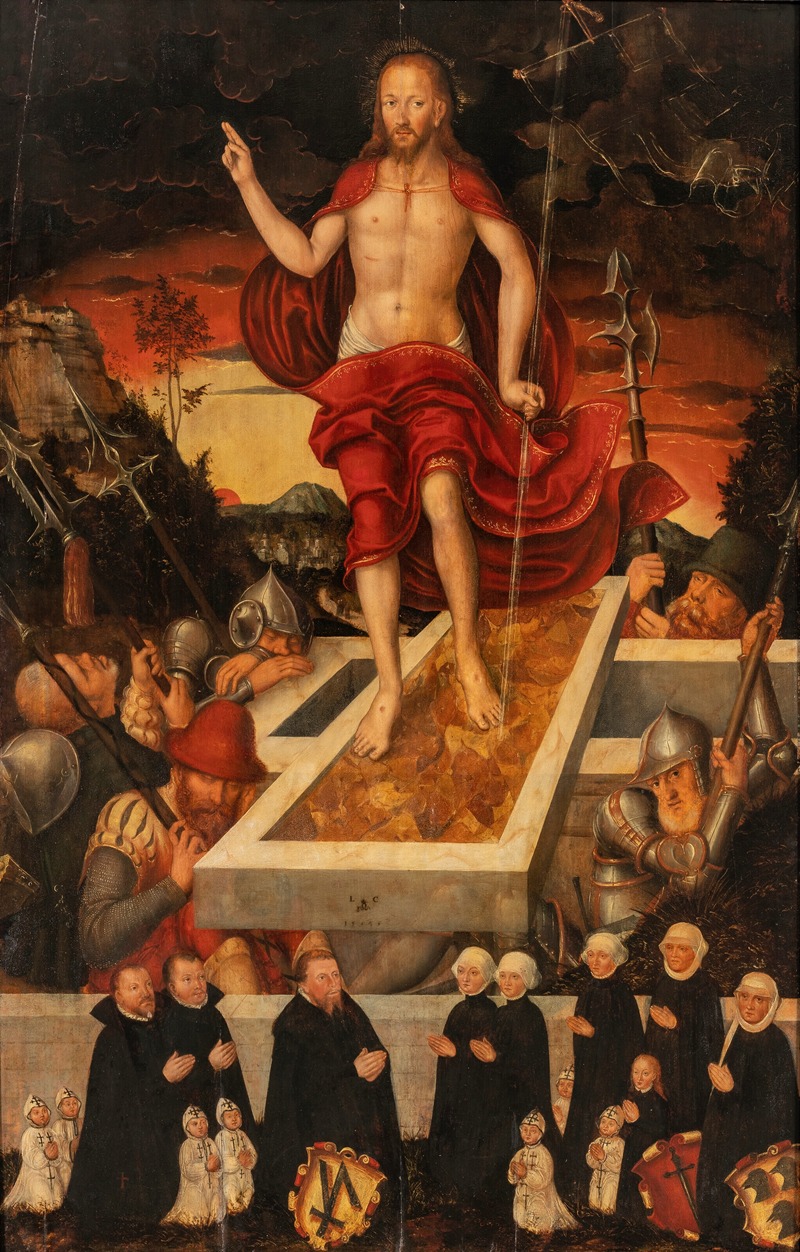 Lucas Cranach the Younger - An epitaph; The Resurrected Christ with a donor family