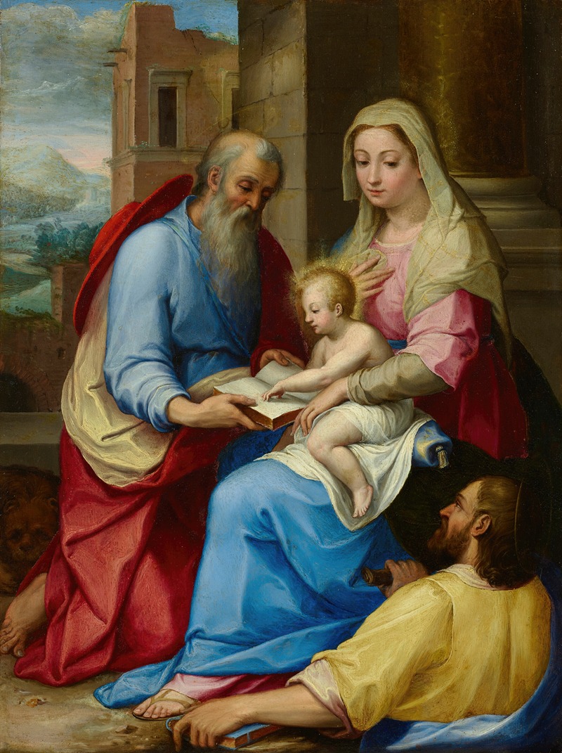 The Holy Family with Saint Jerome by Pier Francesco Mazzucchelli - Artvee
