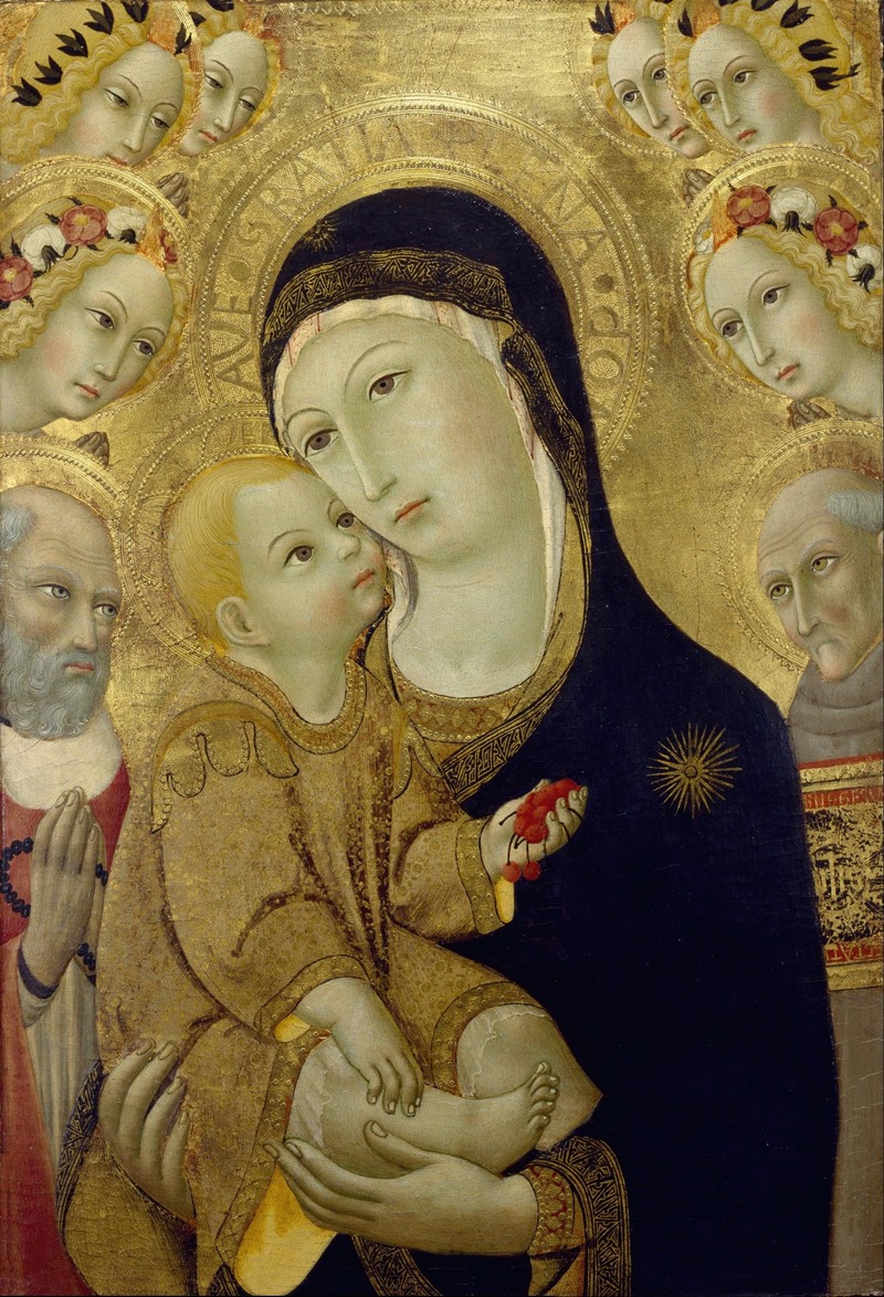 Sano di Pietro - Virgin and Child with Saints Jerome and Bernardino of Siena and Six Angels