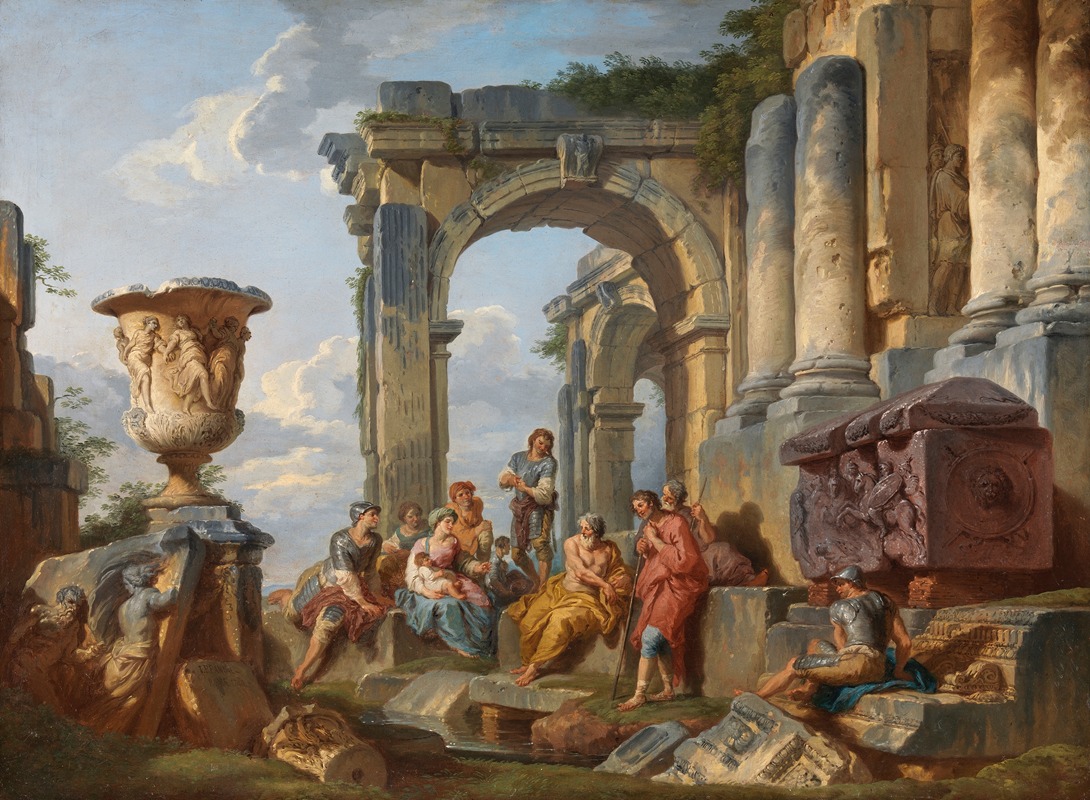 Giovanni Paolo Panini - A Capriccio with Saint Peter Preaching to the Romans