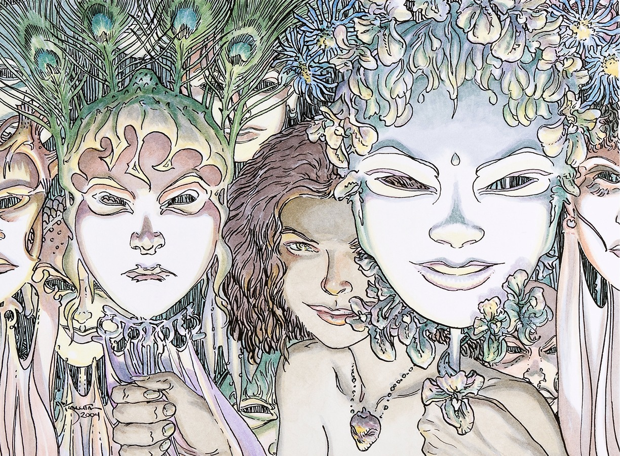 Girl with Masks by Michael Kaluta Artvee