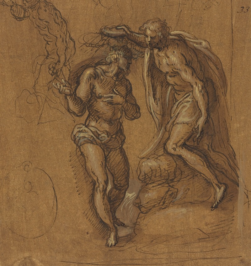 Jacopo Palma il Giovane - Sketch for a Baptism of Christ
