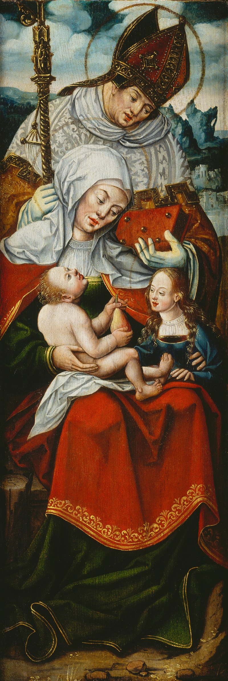 Anton Woensam - St Anne, the Virgin and Child with a Bishop Saint left wing of an altarpiece