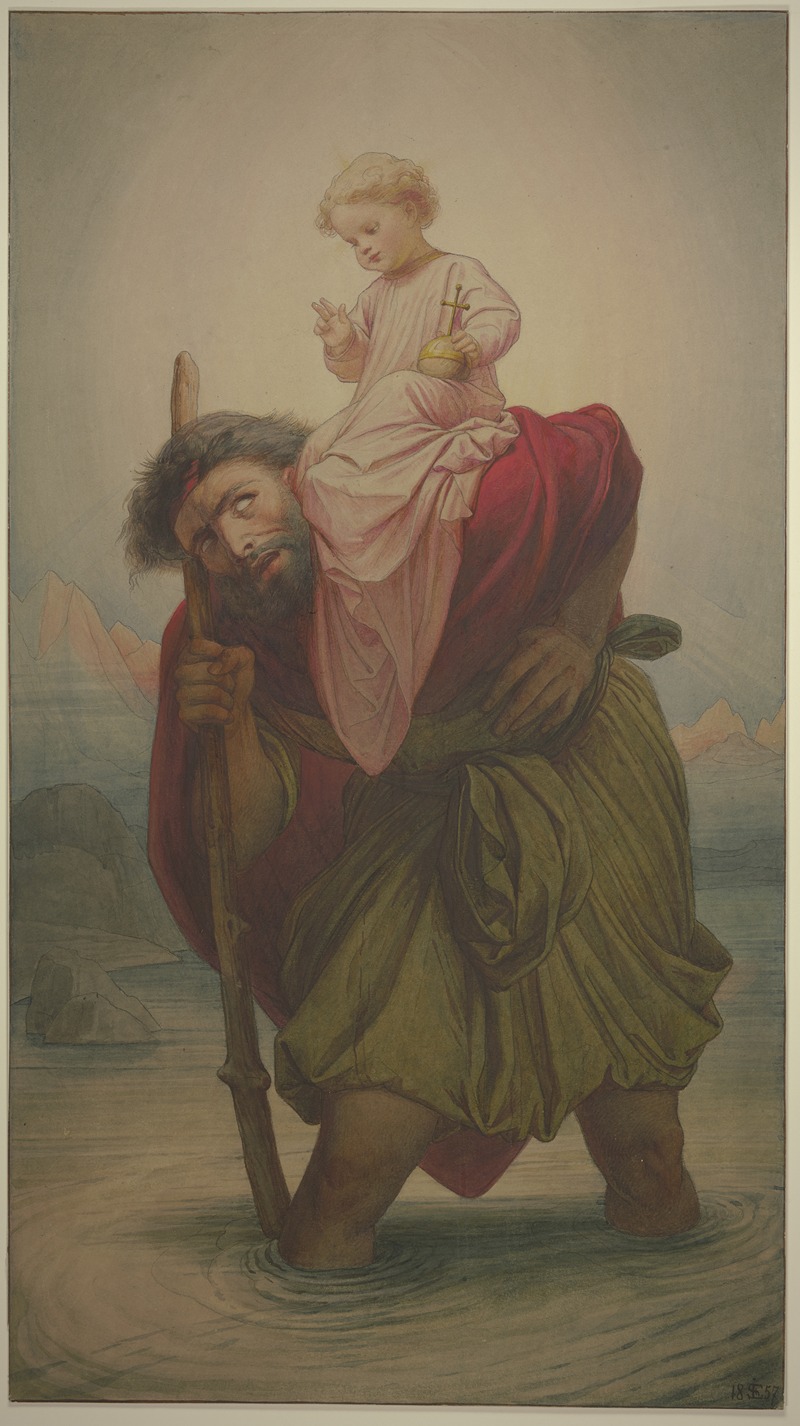 Eduard von Steinle - Der Heilige Christophorus mit dem Jesuskind im Fluß, 1857