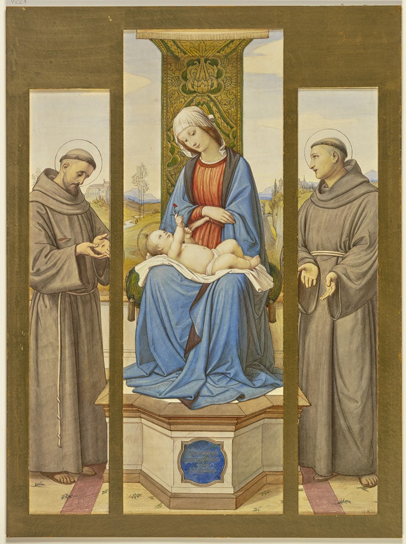 Eduard von Steinle - Madonna on the throne, next to Saints Francis and Anthony, as a triptych