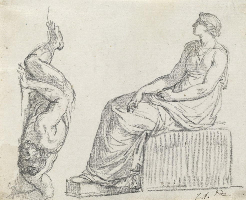 Jacques Louis David - Seated Woman and Man Sprawling on the Ground