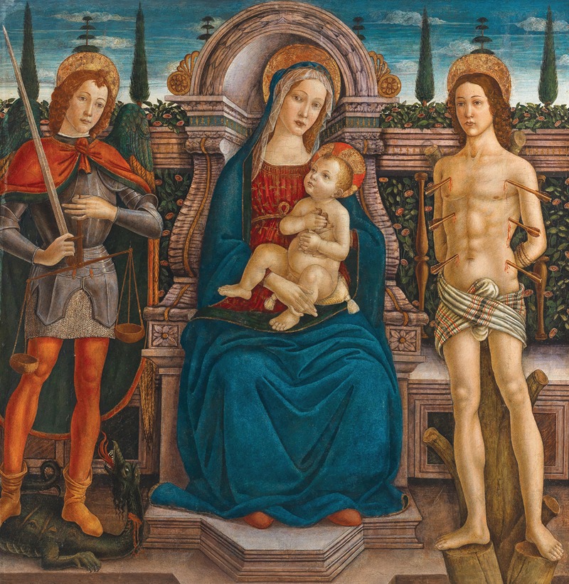 Filippo d’Antonio Filippelli - Madonna and Child enthroned with Saint Michael and Saint Sebastian