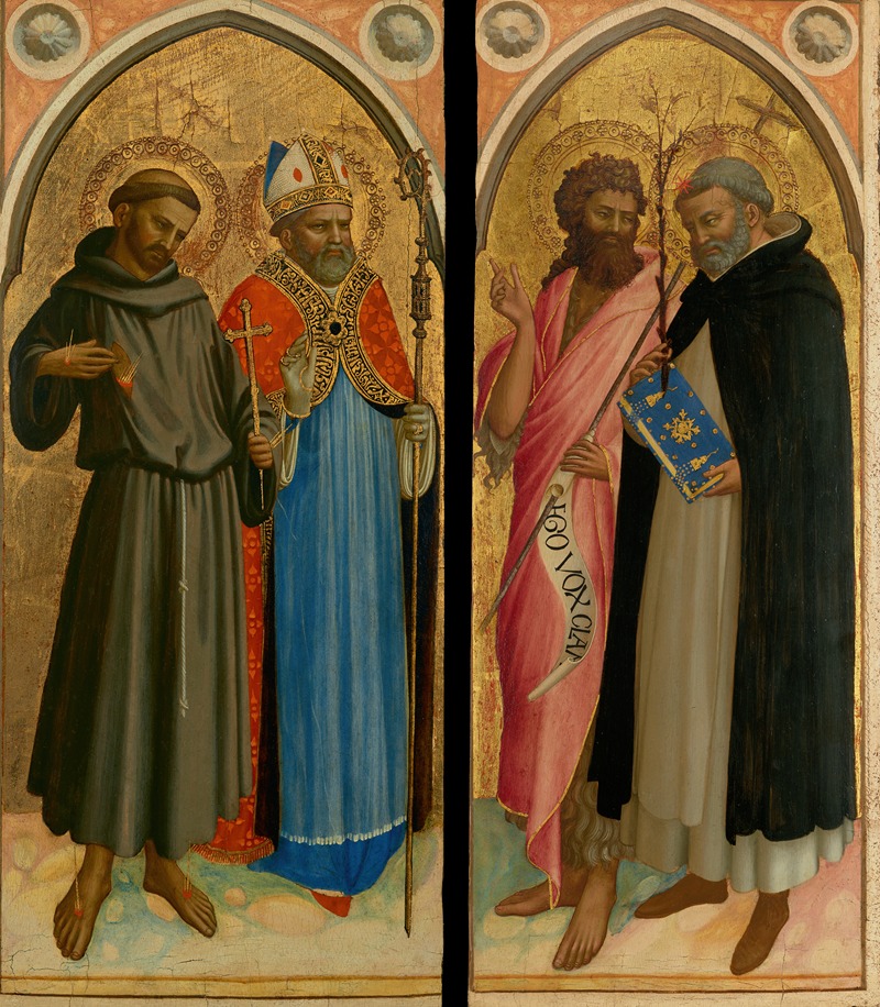 Fra Angelico - Saint Francis and a Bishop Saint, Saint John the Baptist and Saint Dominic
