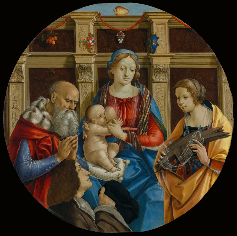 Michelangelo di Pietro Membrini - Madonna and Child with a Male Saint, Catherine of Alexandria and a Donor
