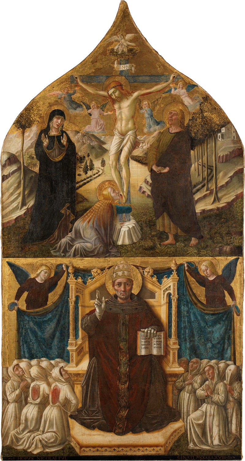 Niccolò di Liberatore - Christus am Kreuz mit Maria, Johannes und Magdalena, darunter der Heilige Gregor