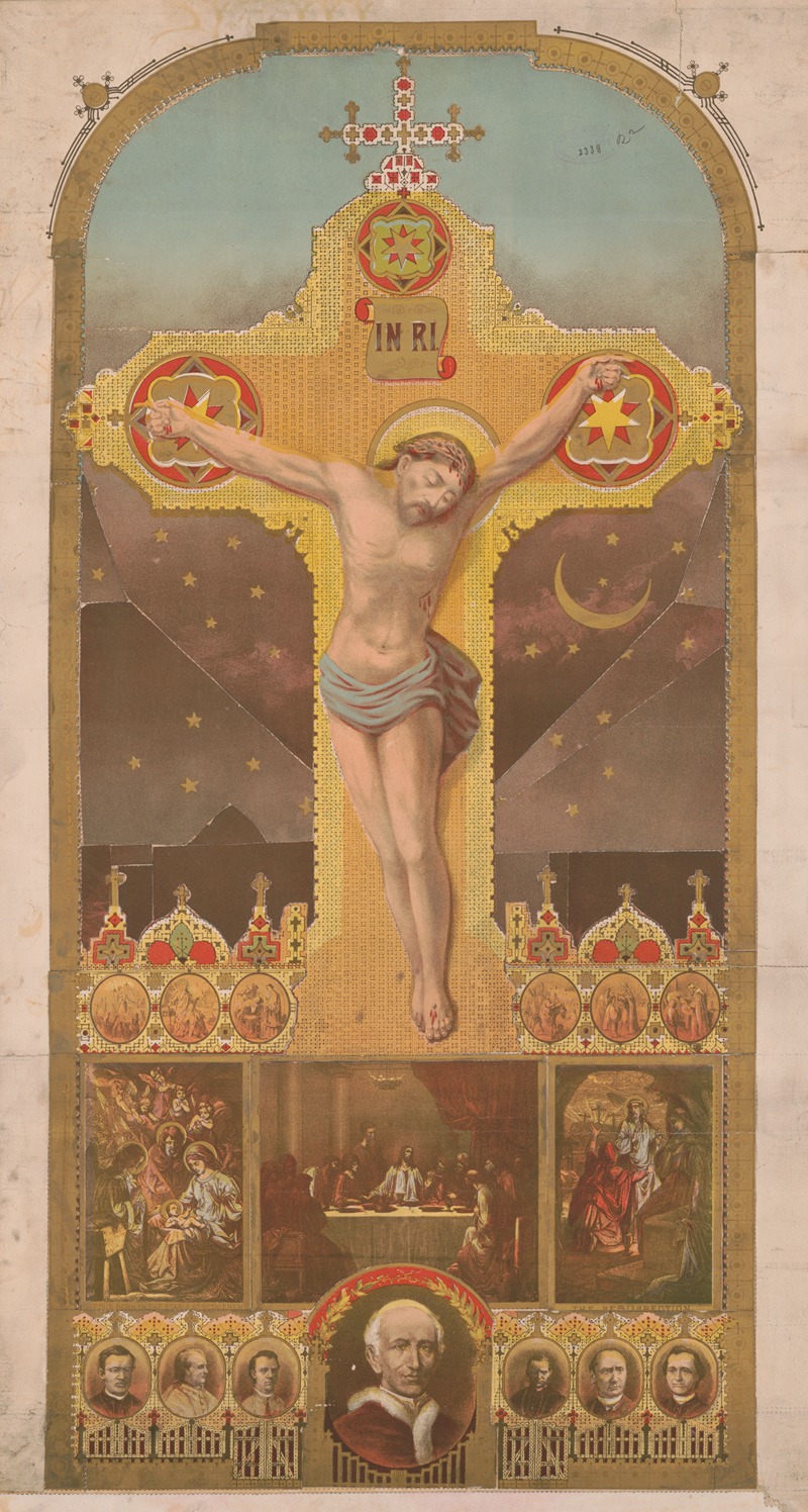 Anonymous - Collage of crucifix, biblical events, and portraits of religious leaders