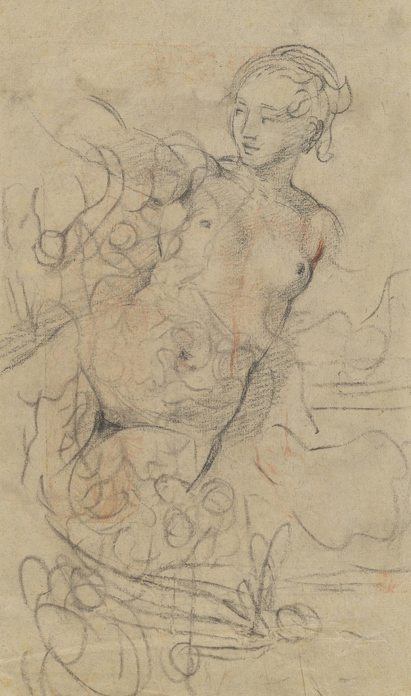 Jean-Baptiste Deshays - A Reclining Nude with Her Right Arm Raised over a Swift Composition Study (verso)