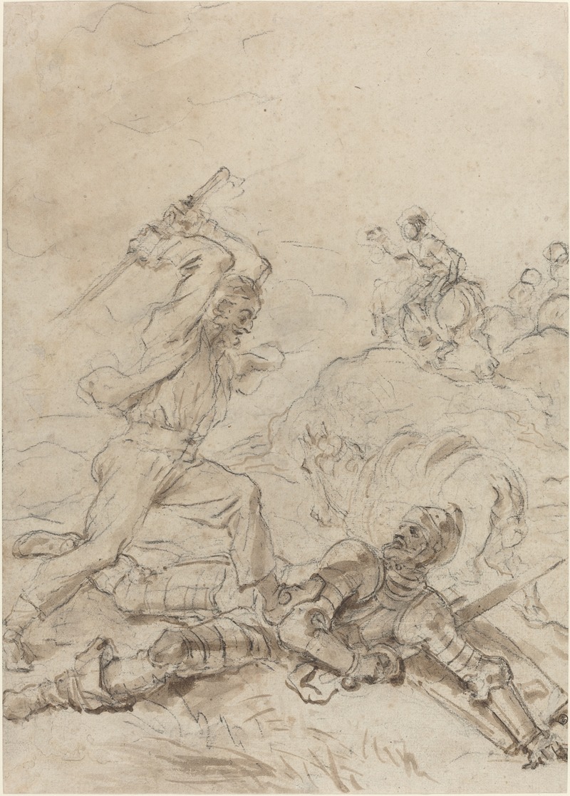 Jean-Honoré Fragonard - The Muleteer Attacking Don Quixote as He Lies Helpless on the Ground