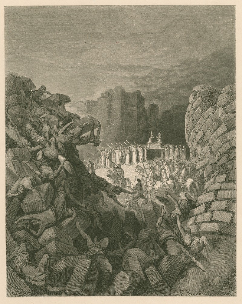 Gustave Doré - The walls of Jericho falling down