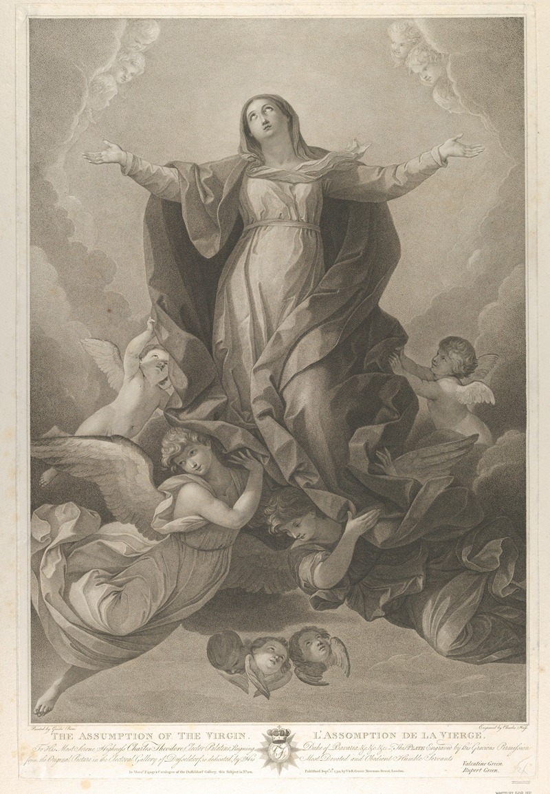 Carl Ernst Christoph Hess - The assumption of the Virgin, who rises with arms outstretched, angels supporting her from below, after Reni