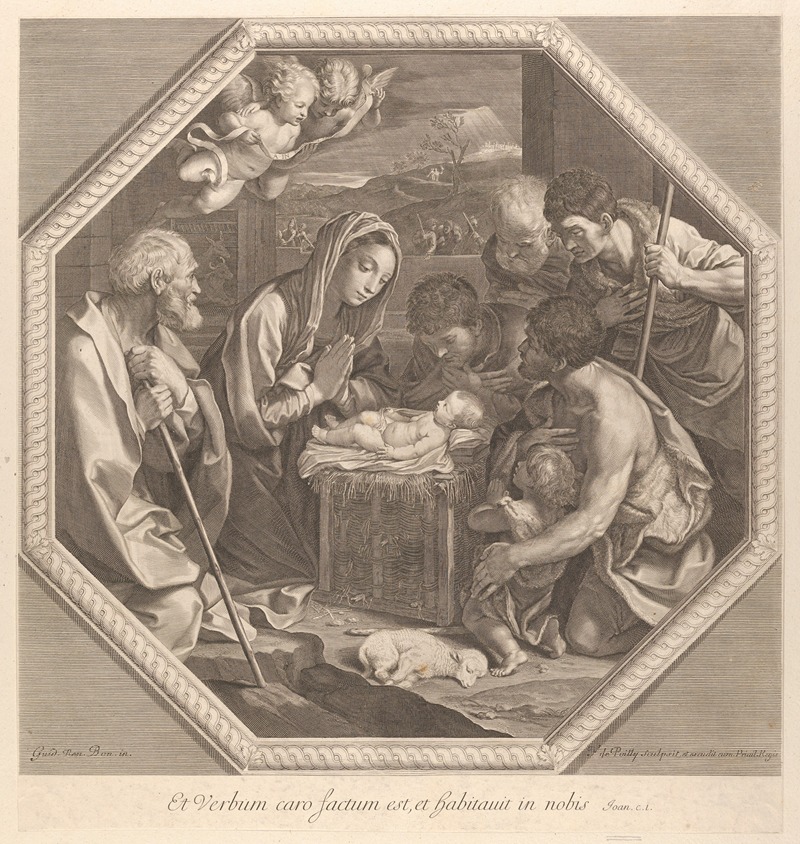 Francois de Poilly - The adoration of the shepherds who kneel together at right before the infant Christ