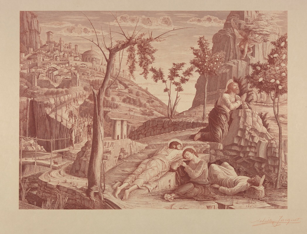 Achille Jacquet - Christ praying on the Mount of Olives, next to three sleeping apostles