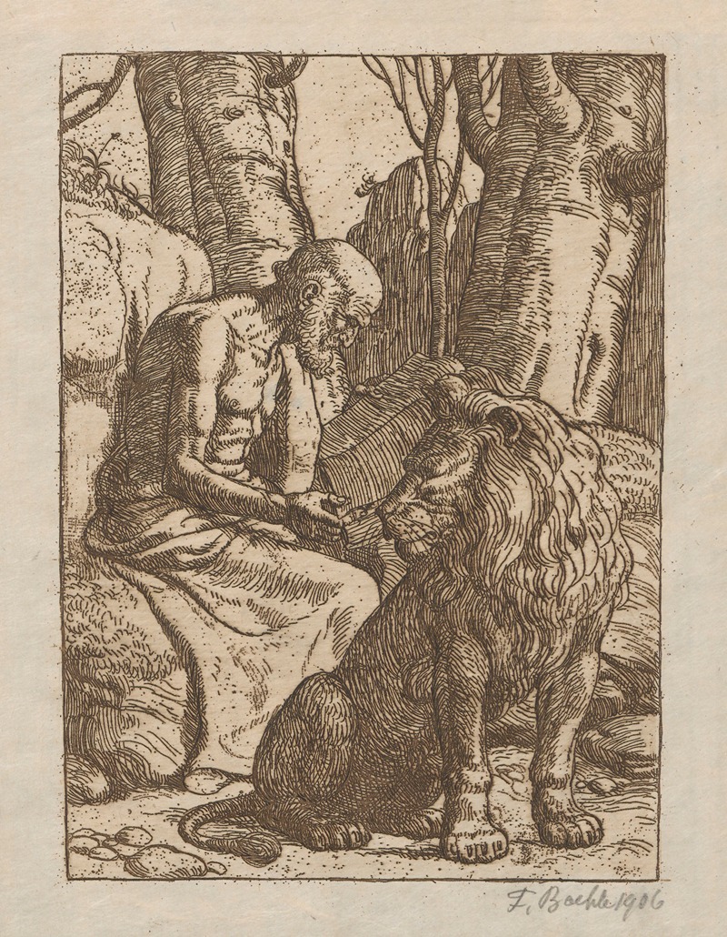 Fritz Boehle - St. Jerome and a lion