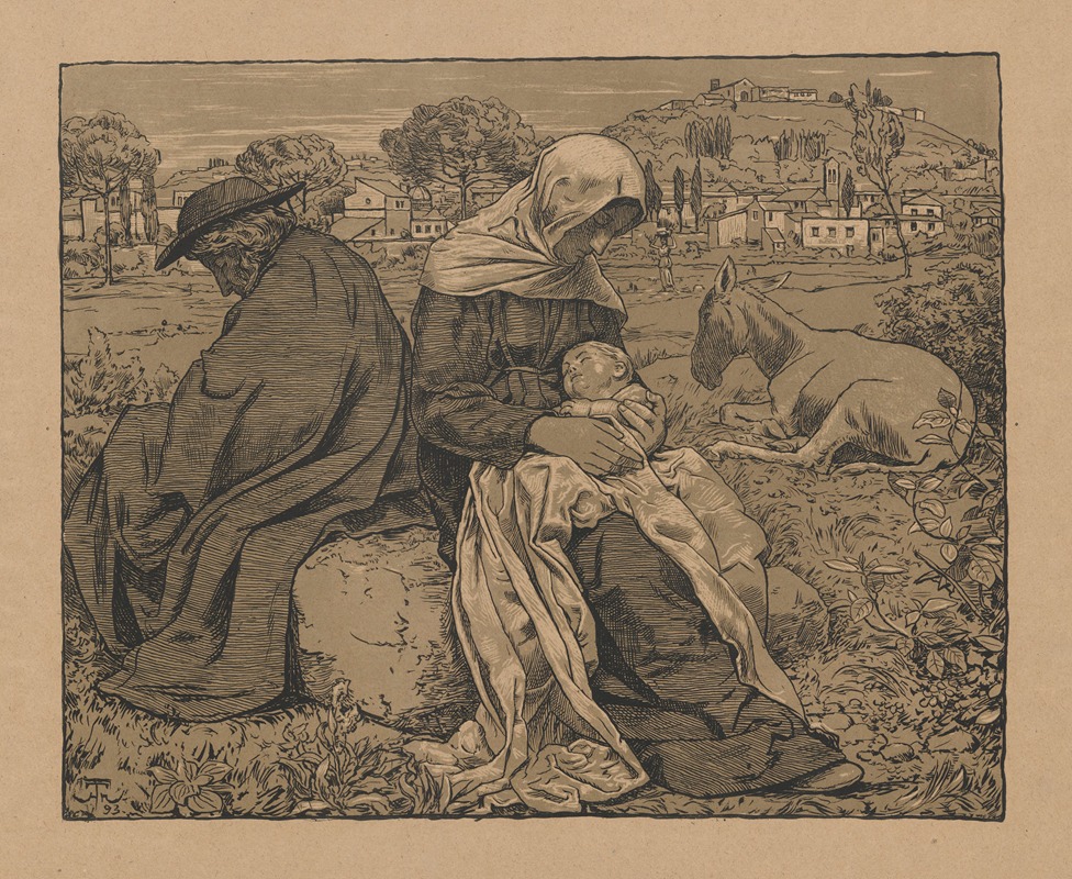 Hans Thoma - Rest during the flight to Egypt against the backdrop of the Italian landscape