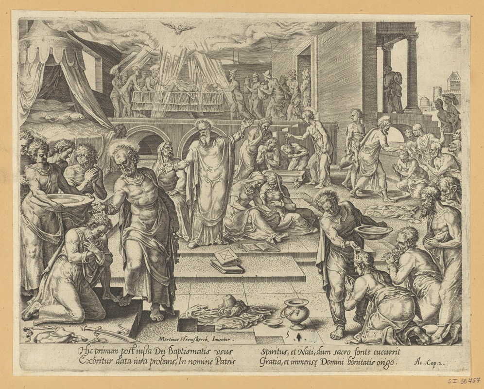 Maarten Van Heemskerck - The Apostles Baptizing in Jerusalem