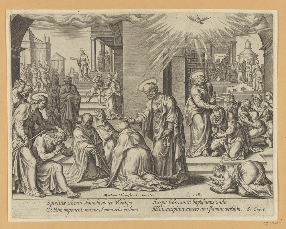 Maarten Van Heemskerck - St Peter, St John and St Philip Laying Their Hands on The Baptized at Samaria