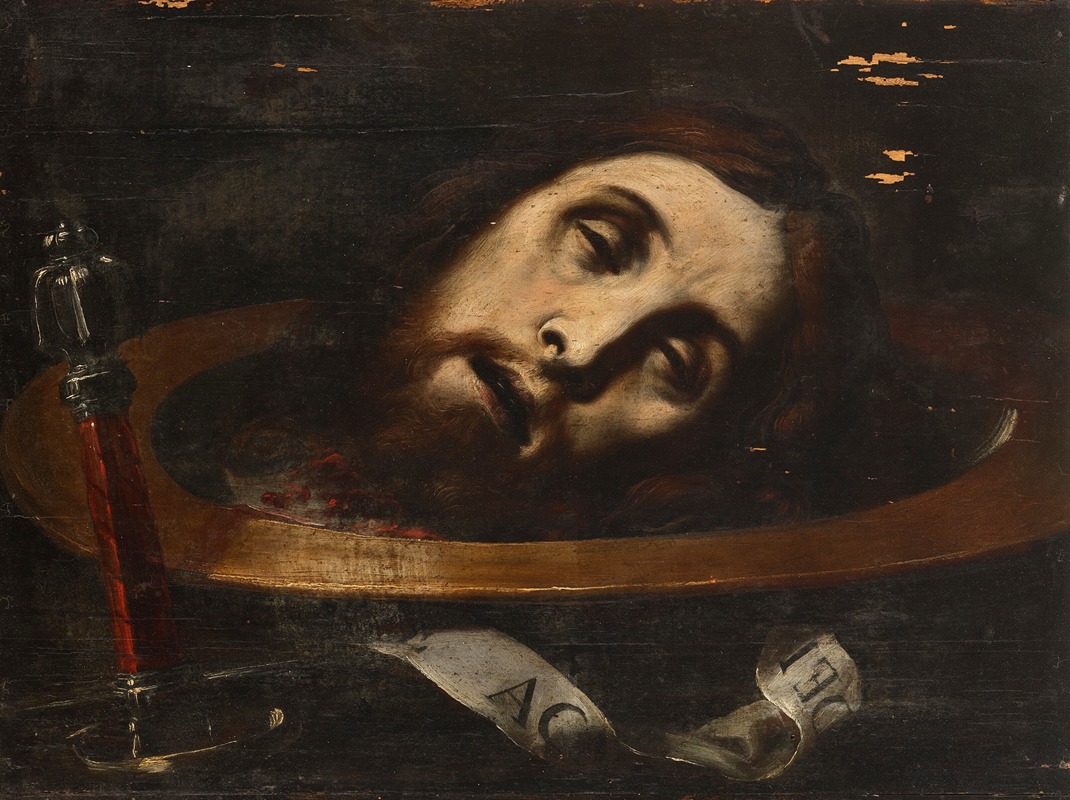 Daniele Crespi - The Head of Saint John the Baptist on a charger with a cartellino and a sword nearby